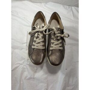 Nurture Colley Women's  Leather Lace Up Shoes Zipper Sz 5.5 metallic silver